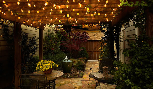 Houston patio with string lights